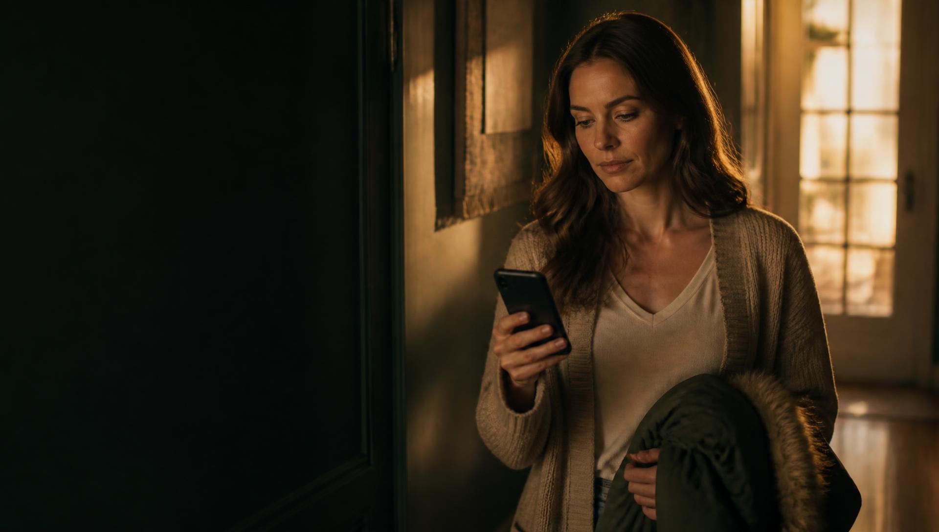A parent receiving an email notification while preparing for an outing