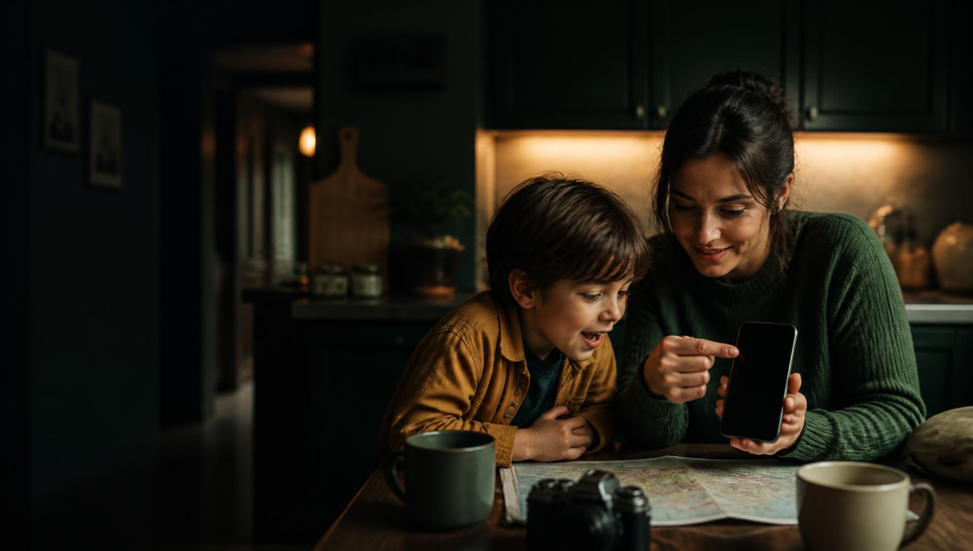A family planning an activity together using a phone